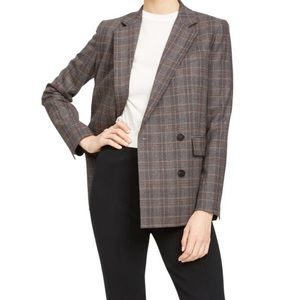 Theory Piazza Plaid Stretch Wool Blazer. Size 4. Grey, Maroon, Tan. Never worn.